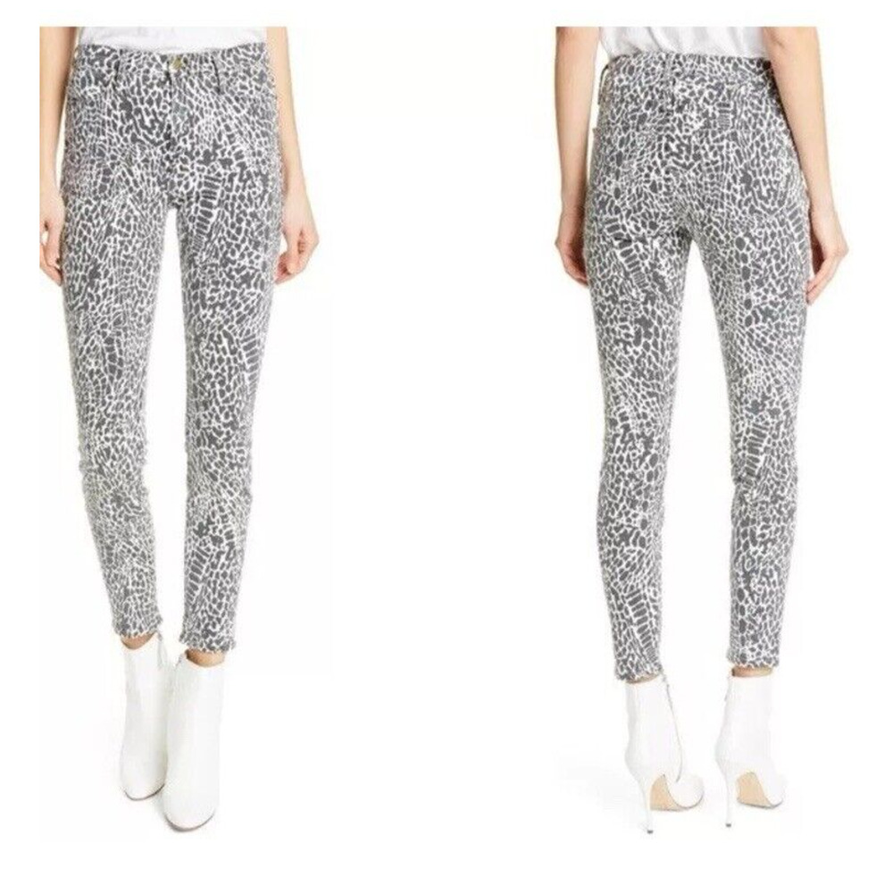 FRAME Denim Le High Skinny 26 Animal Print Ankle White Black